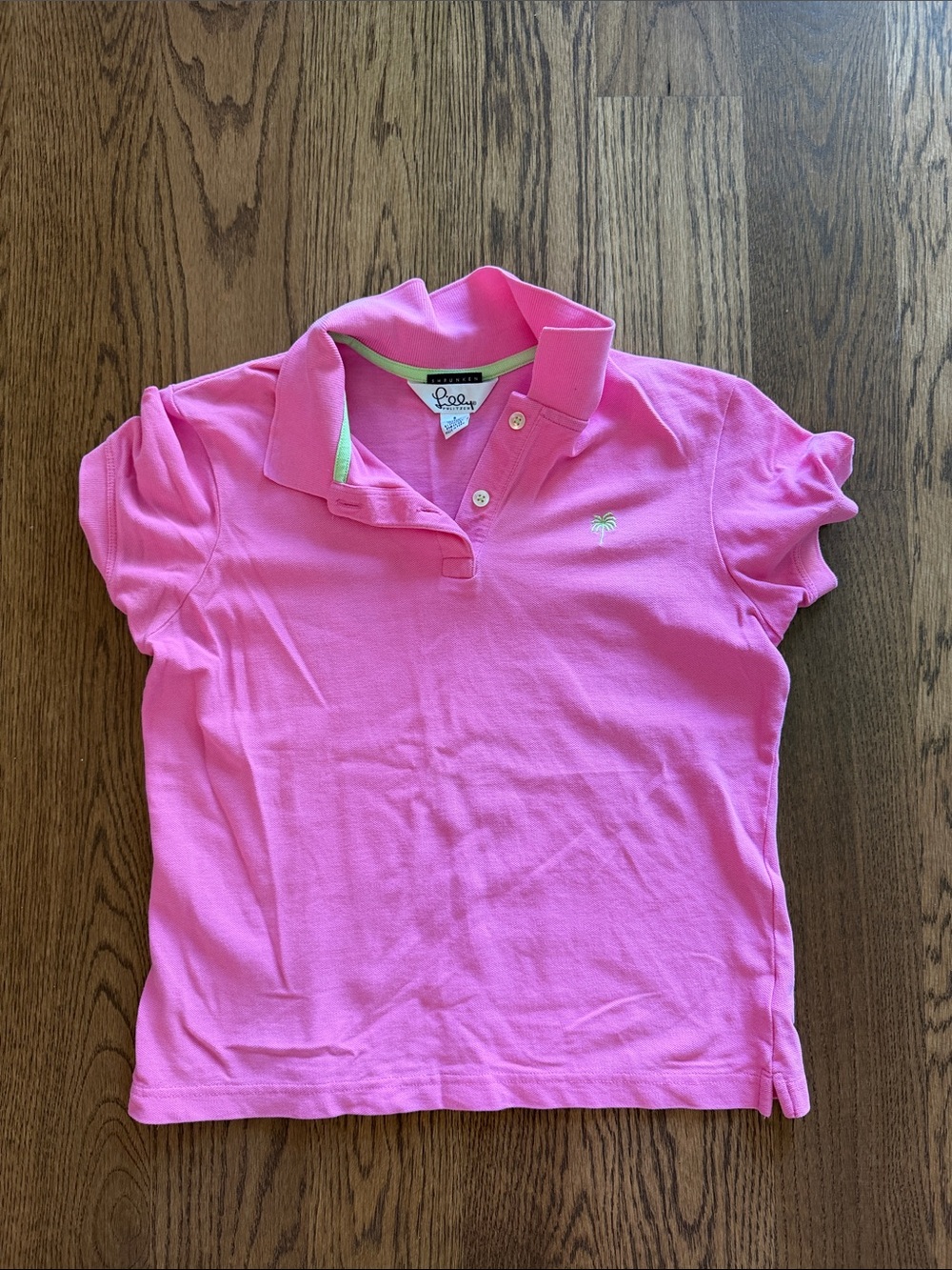 Lilly Pulitzer Pink Polo Shirt - lime green palm
